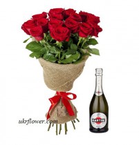 15 red roses and Martini Asti