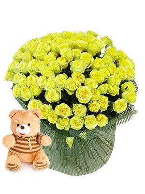 75 Roses "Gold "+ Bear as a gift! ― Ukrflower - flower delivery