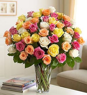 75 mixed colored roses ― Ukrflower - flower delivery