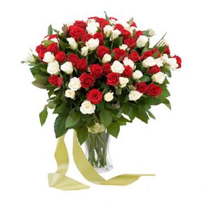Mix of 79 red and white roses ― Ukrflower - flower delivery