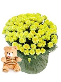 75 Roses "Gold "+ Bear as a gift!