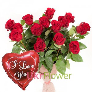 15 Dutch roses (100 cm) + Heart shaped balloon ― Ukrflower - flower delivery