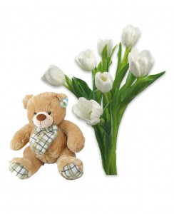 Bouquet of tulips and Bear ― Ukrflower - flower delivery