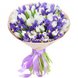White tulips and irises bouquet ― Ukrflower - flower delivery